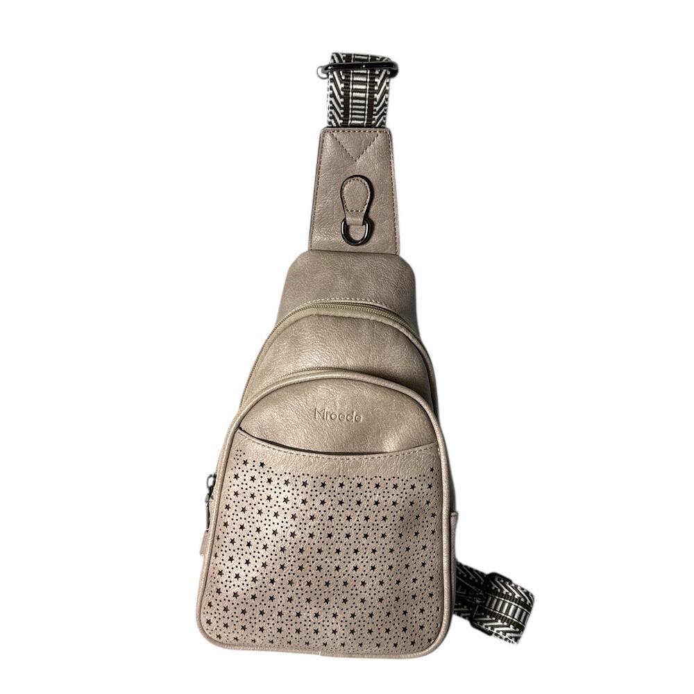 Sling Bag Crossbody Women’s Taupe Laser Cut Star Boho Festival Adjustable NEW